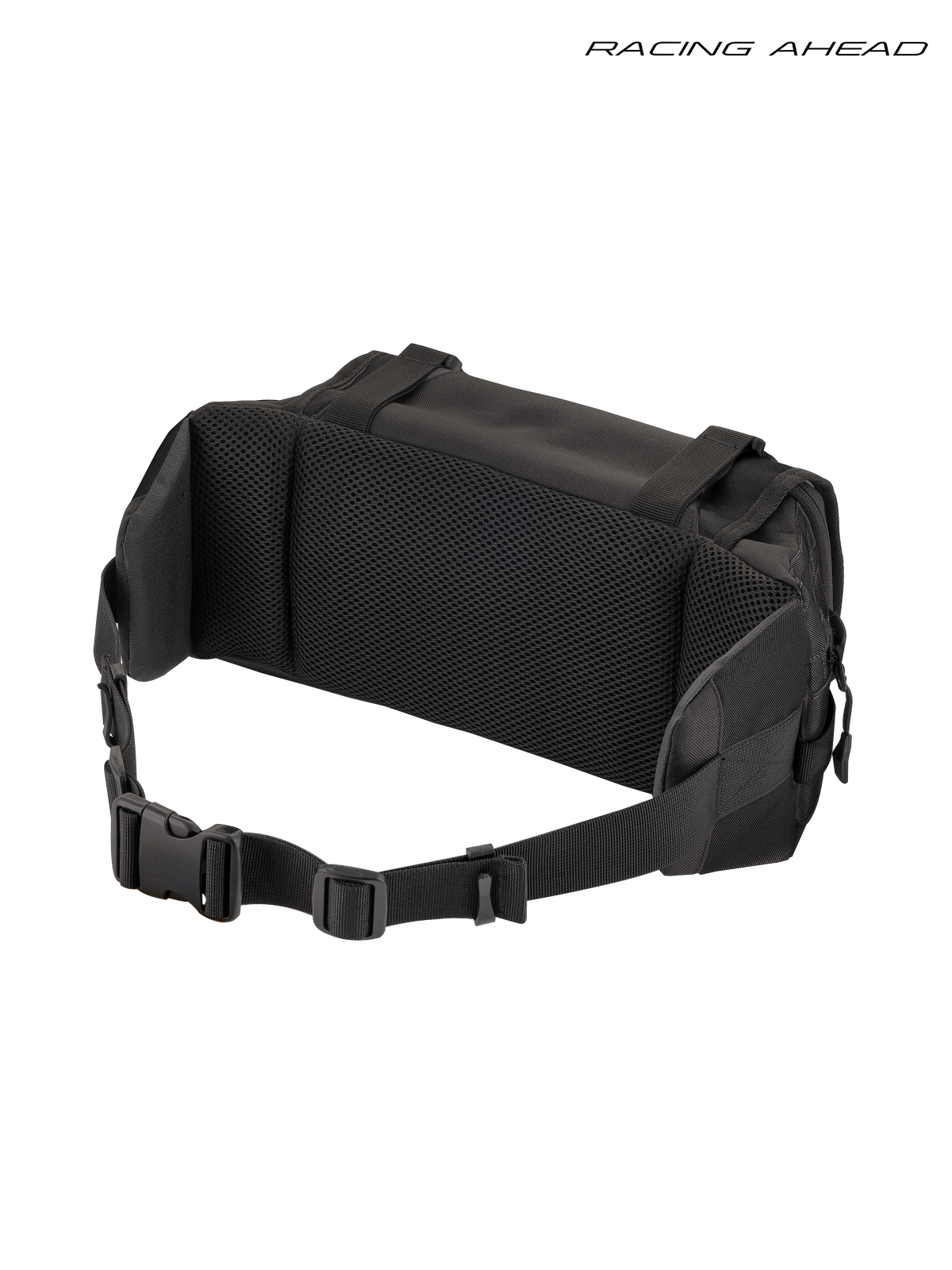 Alpinestars Tech Tool Pack, Enduro waist bag, black, rear view highlighting the air mesh back pad, ventilation, and adjustable belt with buckle