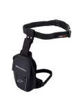 Alpinestars Access Thigh Bag, Black motorcycle leg bag, durable textile construction with adjustable waist belt and thigh strap, featuring Alpinestars branding, reflective piping, and quick-release buckle, ergonomic design for on-bike storage of small essentials.