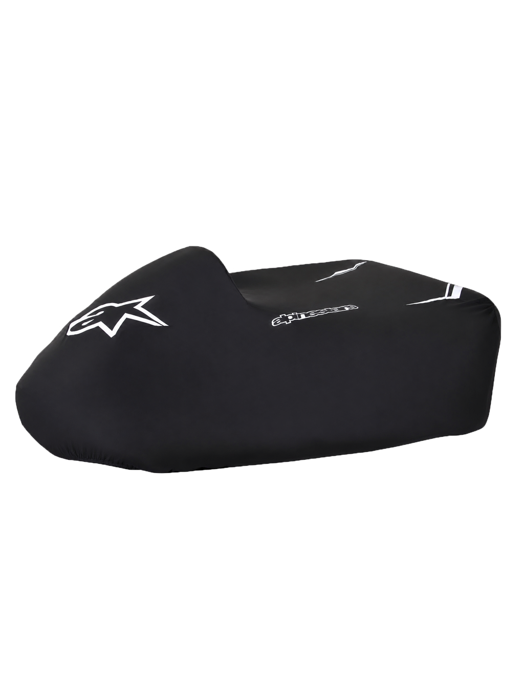 Alpinestars pokrowiec na gokart, czarny wodoodporny pokrowiec z białymi logotypami, strukturalny krój i elastyczny dolny brzeg do ochrony w padoku i podczas przechowywania