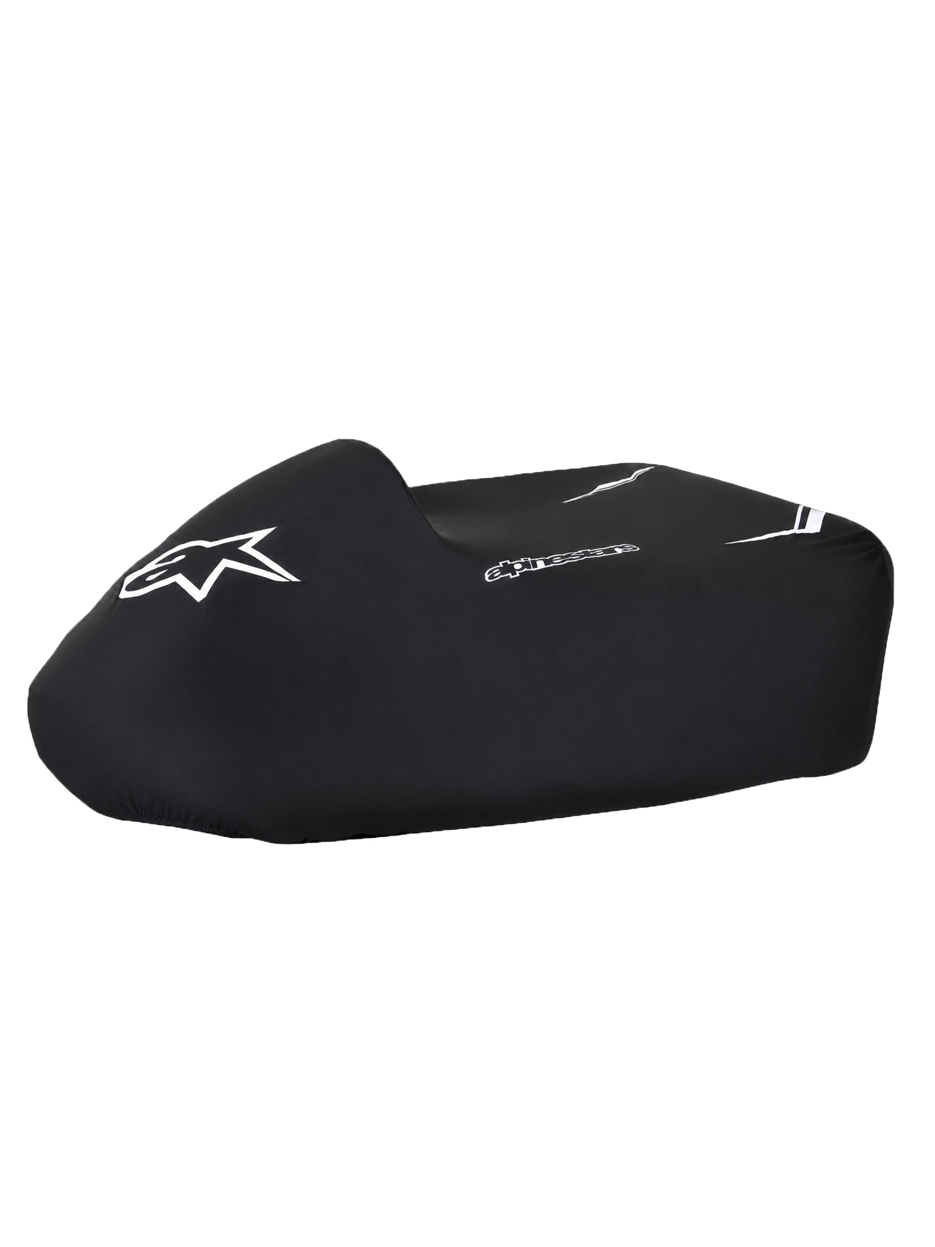Alpinestars pokrowiec na gokart, czarny wodoodporny pokrowiec z białymi logotypami, strukturalny krój i elastyczny dolny brzeg do ochrony w padoku i podczas przechowywania