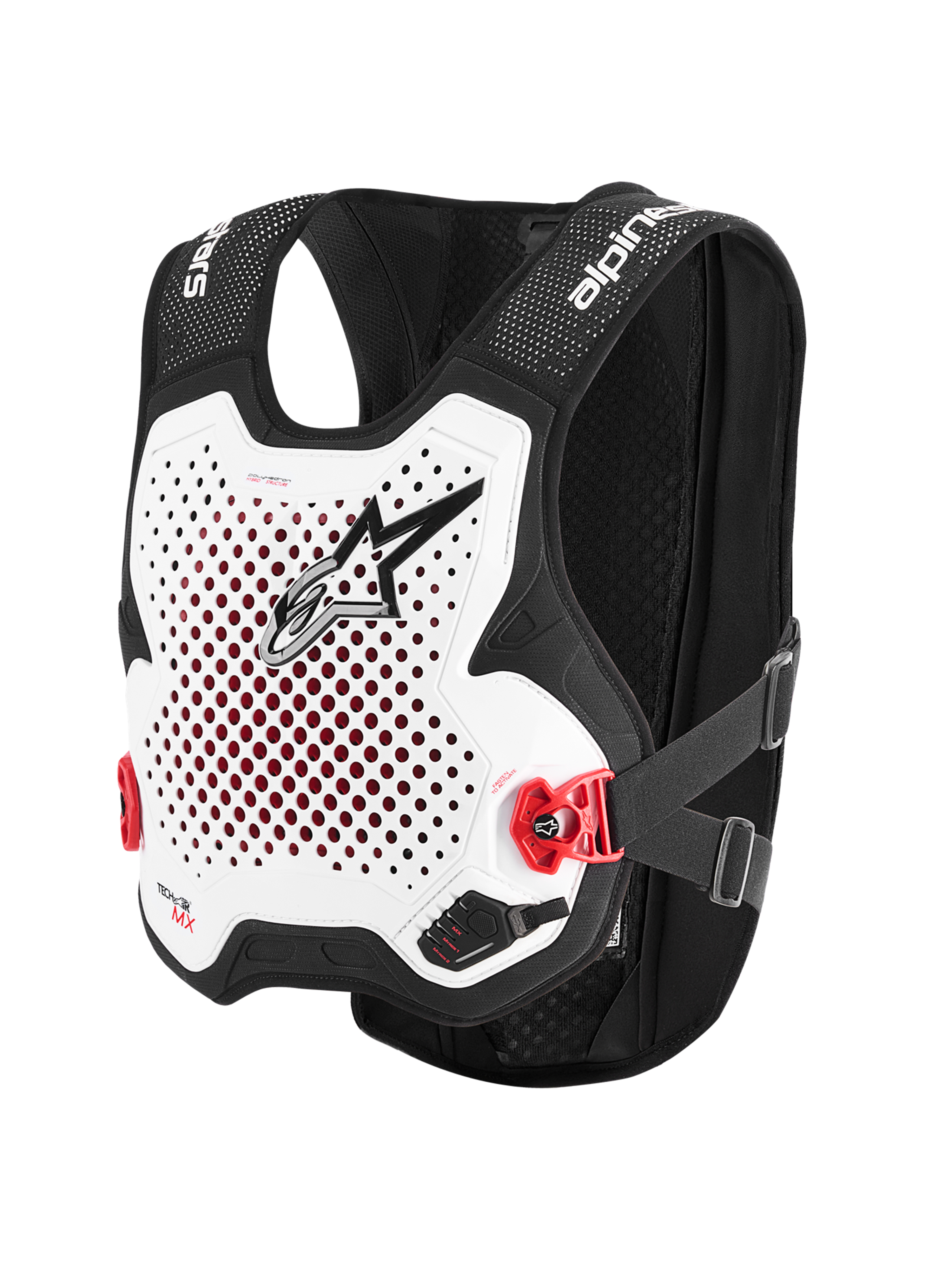 Alpinestars Poduszka Powietrzna Tech-Air® MX, kamizelka ochronna do motocrossu, biała i czarna, zintegrowany ochraniacz pleców Nucleon PLASMA, certyfikat CE