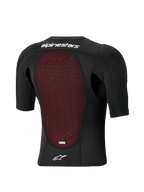 Alpinestars Bionic Plasma LT Protection Jacket - Short Sleeve, rear view, black breathable mesh construction with red textured Nucleon PLASMA back protector, white Alpinestars wordmark and star logo, off-road and motocross protective gear