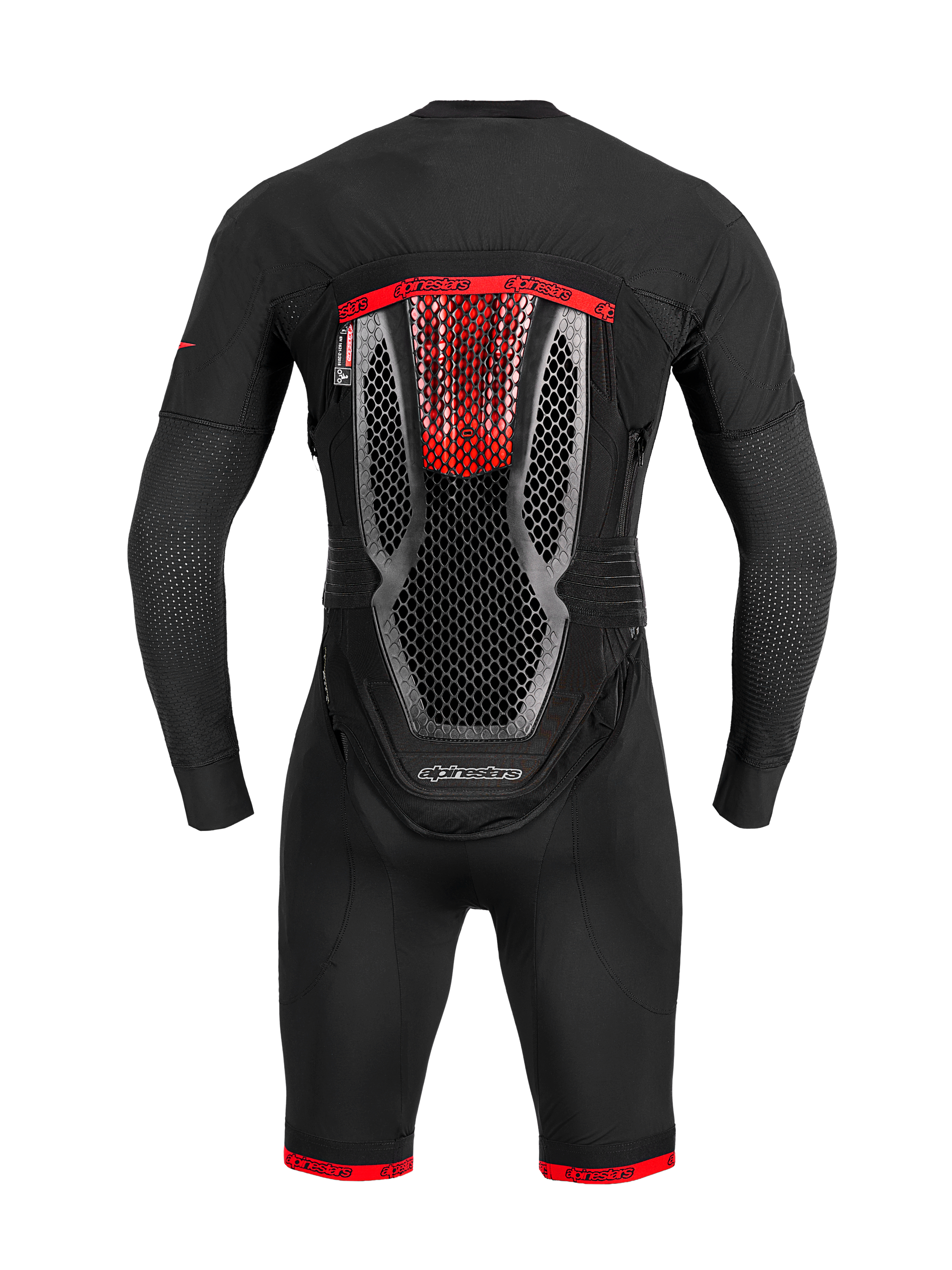 Tech-Air 10 V2 Race Airbag System in black, featuring an integrated honeycomb back protector and red racing accents.