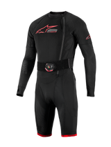 Tech-Air 10 V2 Race Airbag System, black base layer with red logos, LED activation belt, and breathable mesh panels.