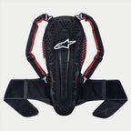 Alpinestars Nucleon KR-2 Back Protector, ochraniacz pleców, czarno-czerwony, stawowa ochrona kręgosłupa z białym logo gwiazdy, czerwone panele boczne o strukturze plastra miodu, regulowane szelki i szeroki pas biodrowy, certyfikat bezpieczeństwa CE Level 2