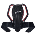 Alpinestars Nucleon KR-2 Back Protector, ochraniacz pleców, Black Smoke Red, posiada przegubową konstrukcję w stylu kręgów, regulowane paski naramienne z czerwonymi akcentami i szeroki pas biodrowy, lekka motocyklowa ochrona kręgosłupa