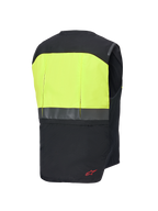 Alpinestars Tech-Air® 3 V2 System, motocyklowa kamizelka z poduszką powietrzną, widok z tyłu, czarno-żółta fluo, z żółtym panelem o wysokiej widoczności na górze pleców, odblaskowym poziomym paskiem i czerwonym detalem logo
