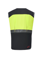 System Alpinestars Tech-Air® 3 V2, motocyklowa kamizelka z poduszką powietrzną, czarno-żółty fluo, widok z tyłu z żółtym panelem o wysokiej widoczności i poziomym paskiem odblaskowym, smukła i lekka ochrona do turystyki i dojazdów