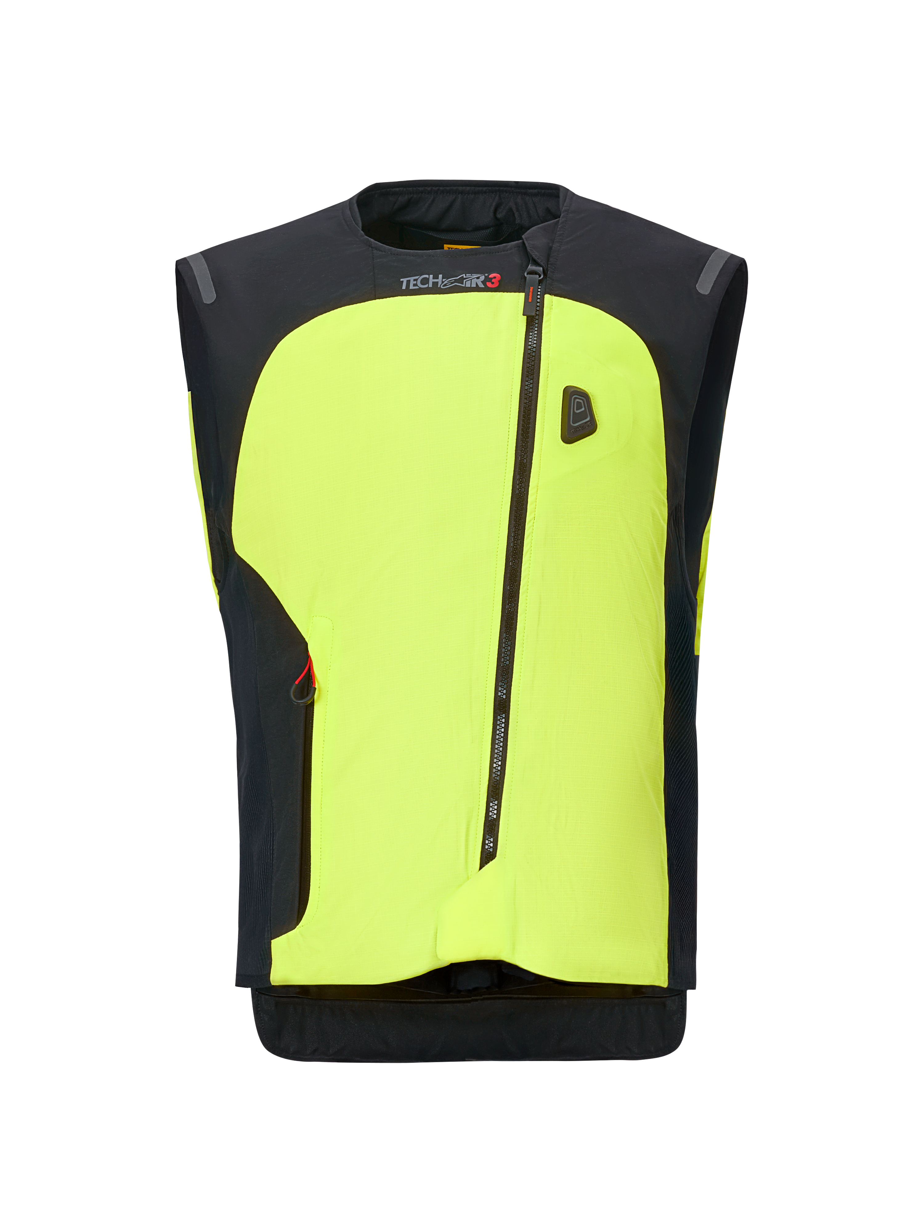 Alpinestars Tech-Air 3 V2 System, motocyklowa kamizelka z poduszką powietrzną, żółta neonowa i czarna, ukośny zamek błyskawiczny, autonomiczny elektroniczny system ochrony, smukła nowoczesna konstrukcja do użytku drogowego