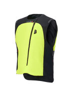 Alpinestars Tech-Air® 3 V2 System, motocyklowa kamizelka z poduszką powietrzną, czarna i neonowa żółta, z wyraźnym żółtym panelem przednim, centralnym zamkiem błyskawicznym, zintegrowanym wyświetlaczem LED i brandingiem Tech-Air, lekka autonomiczna ochrona do jazdy drogowej