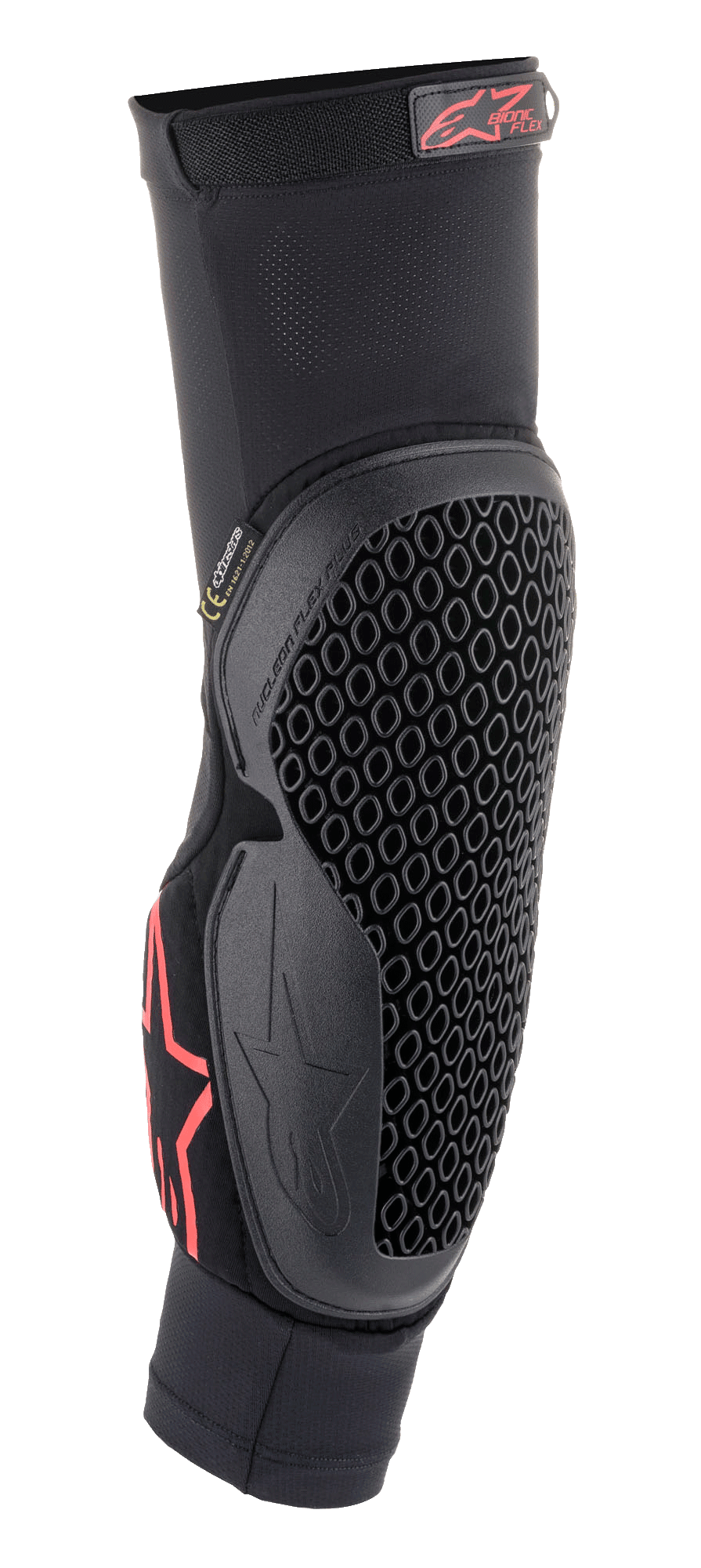 Alpinestars Bionic Flex Elbow Protector, czarno-czerwony, wsuwany rękaw z siatki z elastyczną technologią Nucleon Flex o strukturze plastra miodu, czerwone logo Alpinestars, ergonomiczny motocyklowy ochraniacz off-road