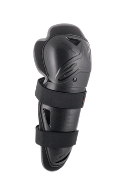 Alpinestars Bionic Action Knee Protector, czarny ochraniacz na kolano, lewa strona, twarda skorupa z dwoma elastycznymi paskami, ochrona przed uderzeniami do motocrossu i off-roadu, wentylowany ergonomiczny design z miękką wyściółką