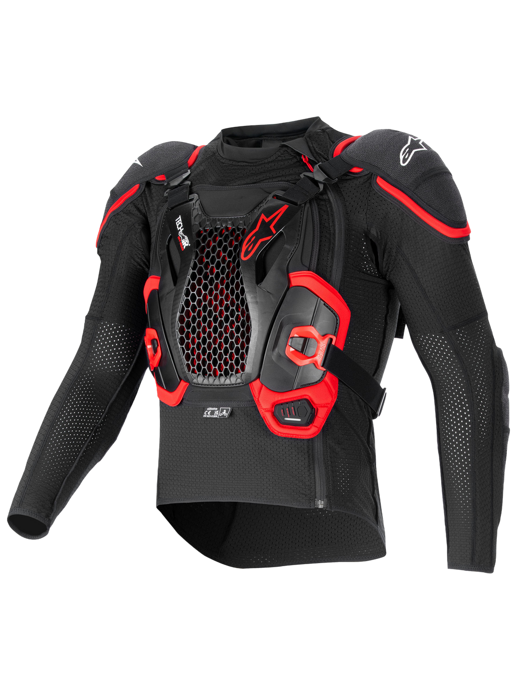 Alpinestars Poduszka Powietrzna Tech-Air® Off-Road, motocyklowa kurtka ochronna z systemem poduszki powietrznej, czarna i czerwona, konstrukcja z siateczki tekstylnej ze zintegrowaną ochroną klatki piersiowej i pleców Nucleon CELL