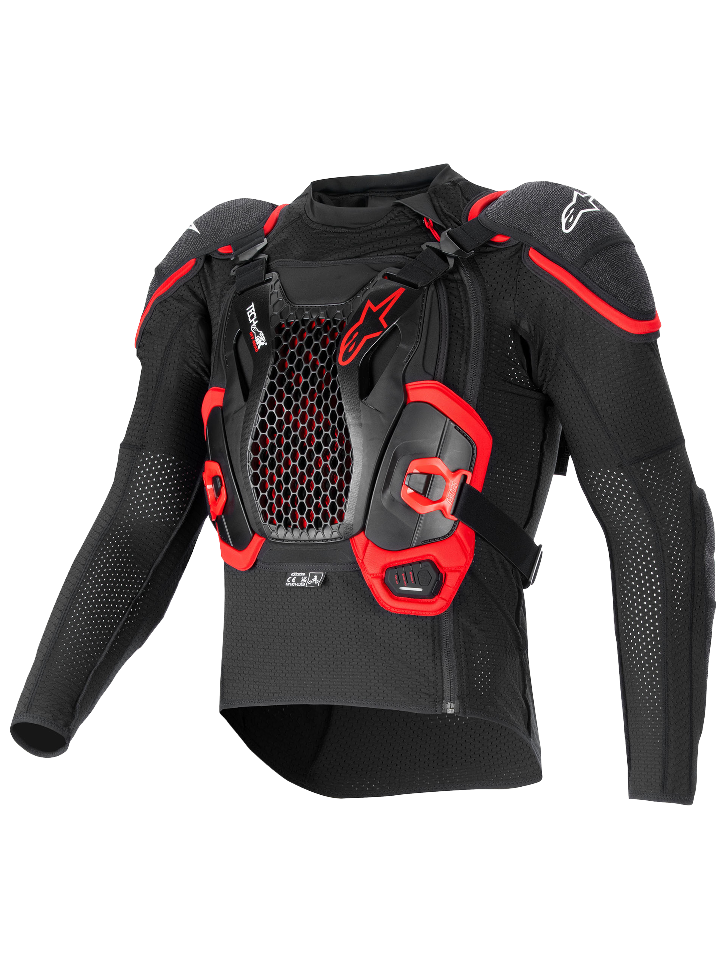 Alpinestars Poduszka Powietrzna Tech-Air® Off-Road, motocyklowa kurtka ochronna z systemem poduszki powietrznej, czarna i czerwona, konstrukcja z siateczki tekstylnej ze zintegrowaną ochroną klatki piersiowej i pleców Nucleon CELL