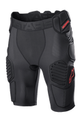 Alpinestars Bionic Pro Protection Shorts, ochronne spodenki motocrossowe, czarno-czerwone, wyściółki ochronne na biodrach i udach, oddychająca siateczka, elastyczny pas z czerwonym logo ASTARS, techniczna konstrukcja zapewniająca ochronę przed uderzeniami w terenie