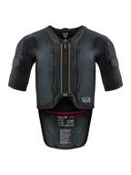 Alpinestars Tech-Air® 7X System, motocyklowa kamizelka z poduszką powietrzną, czarno-czerwona, widok z przodu z wentylowaną siatkową konstrukcją, centralny zamek z czerwonym uchwytem i wewnętrzne etykiety certyfikacyjne, wysokowydajna ochrona do jazdy torowej i drogowej