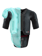 Alpinestars Tech-Air® 7X System, autonomiczna motocyklowa kamizelka z poduszką powietrzną, czarna siatkowa konstrukcja z jasnoniebieską przezroczystą wizualizacją wewnętrznej poduszki powietrznej, techniczna odzież ochronna z krótkimi rękawami i zintegrowanym ochraniaczem pleców