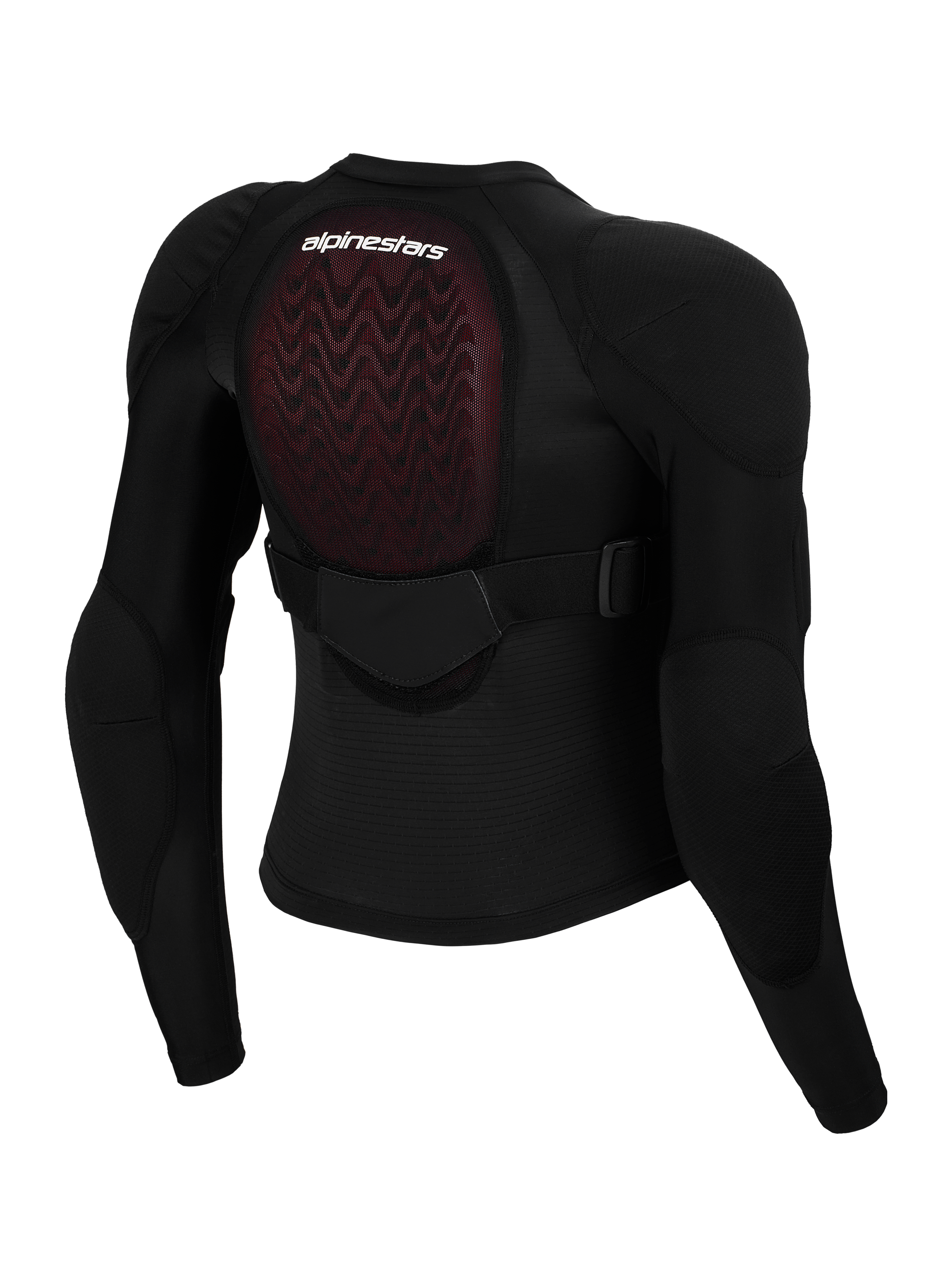 Alpinestars Bionic Plasma LT Youth Protection Jacket, Rear View, Black Mesh with Red Nucleon PLASMA Back Protector, Integrated Shoulder and Elbow Armor, Adjustable Mid-Back Strap, Protective Gear for Youth Motocross