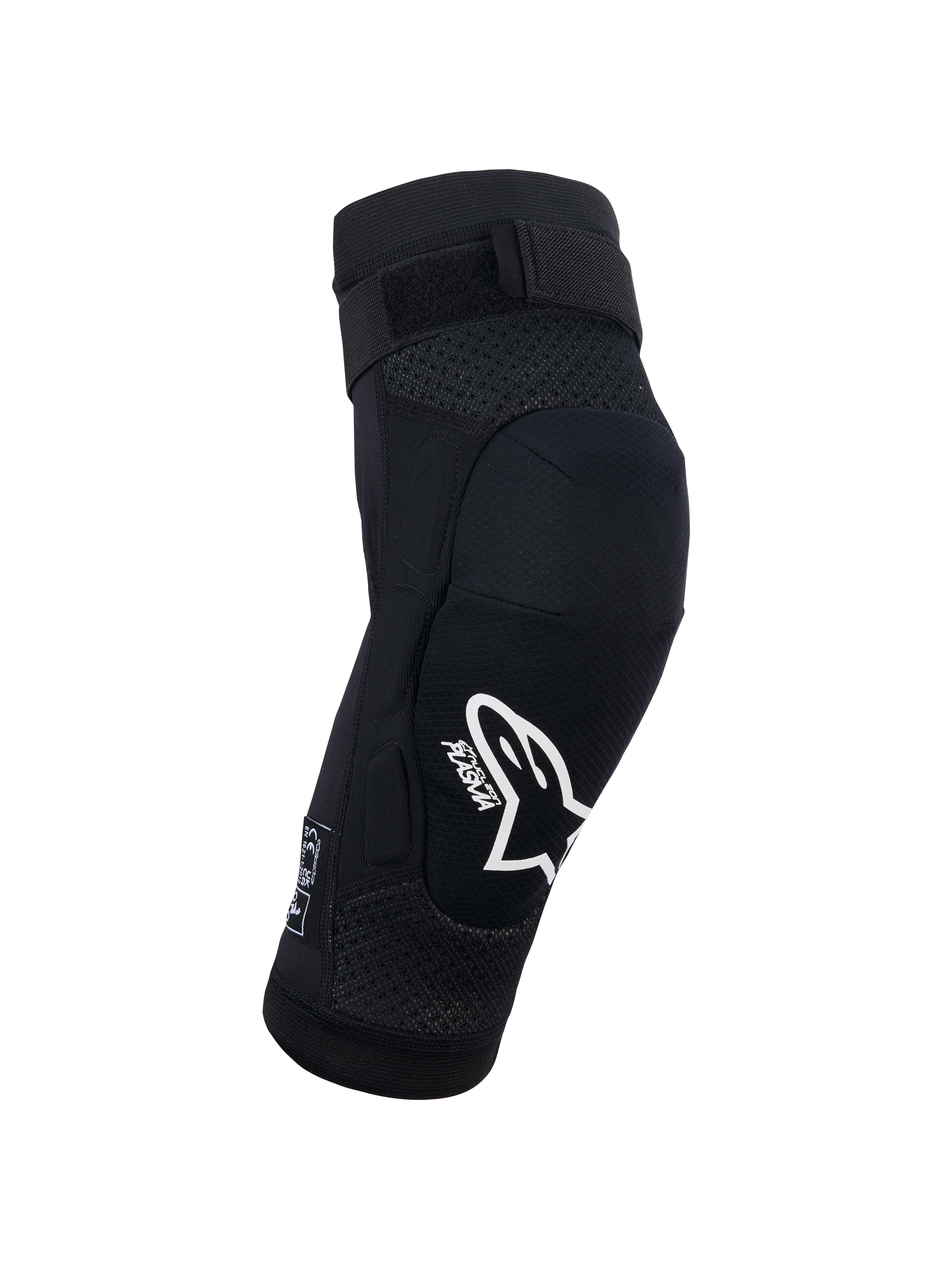 Alpinestars Bionic Plasma Youth Knee Protector, czarny, ochraniacz kolan do motocrossu, białe logo Alpinestars i branding Plasma, konstrukcja z siatki 3D, regulowany górny pasek, ergonomiczny wyprofilowany design