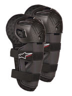 Alpinestars Bionic Action Kickstart Knee Guards, młodzieżowe ochraniacze kolan i goleni do motocrossu, czarne z czerwonym logo KICKSTART, przegubowa plastikowa skorupa i podwójne elastyczne paski, sprzęt ochronny dla młodych zawodników off-road