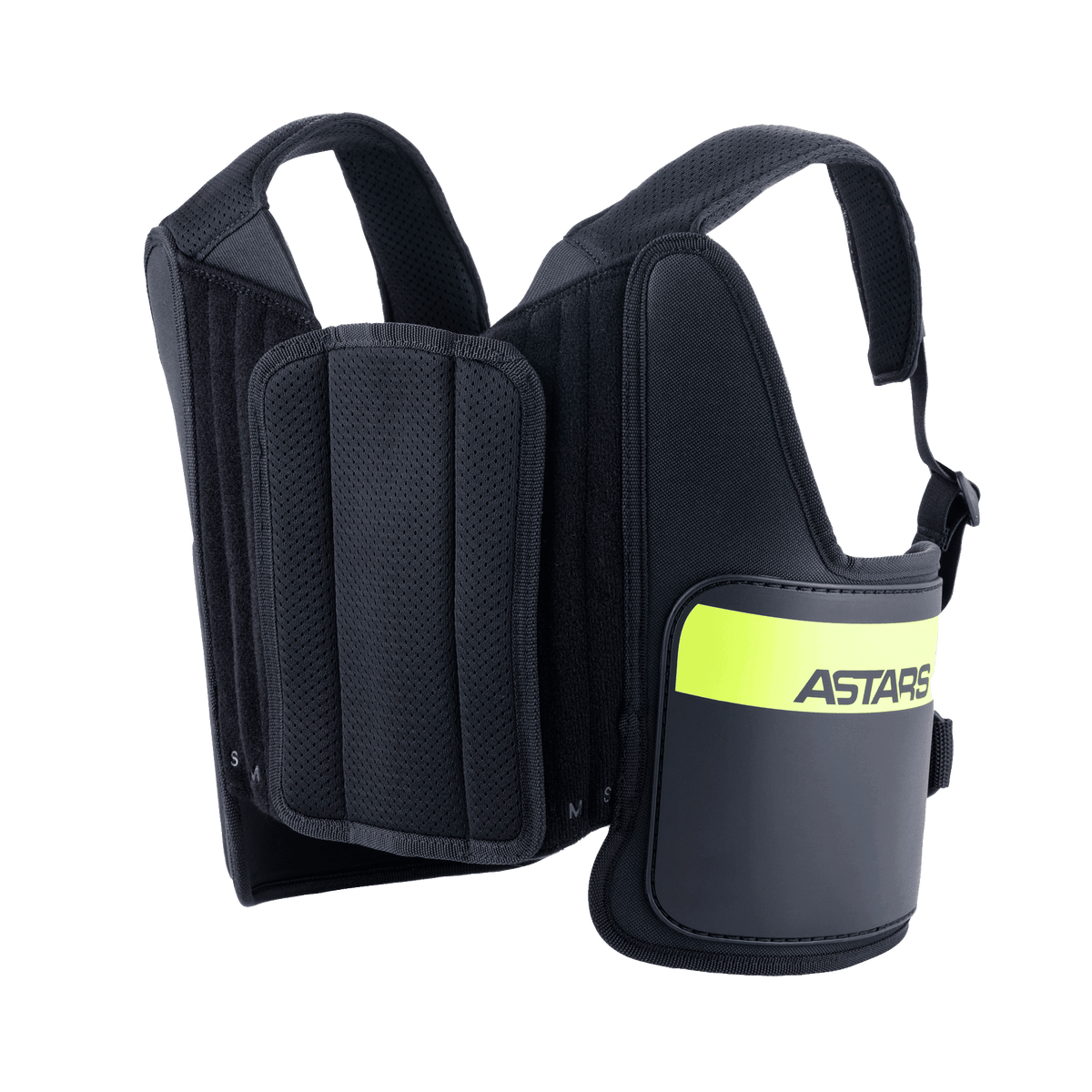 Alpinestars Youth Bionic Rib Support, ochraniacz żeber do kartingu, czarny i żółty fluorescencyjny, regulowane siatkowe paski na ramiona, wyściełane panele boczne z jaskrawożółtym fluorescencyjnym pasem i logo ASTARS, ergonomiczny design zapewniający ochronę w kartingu