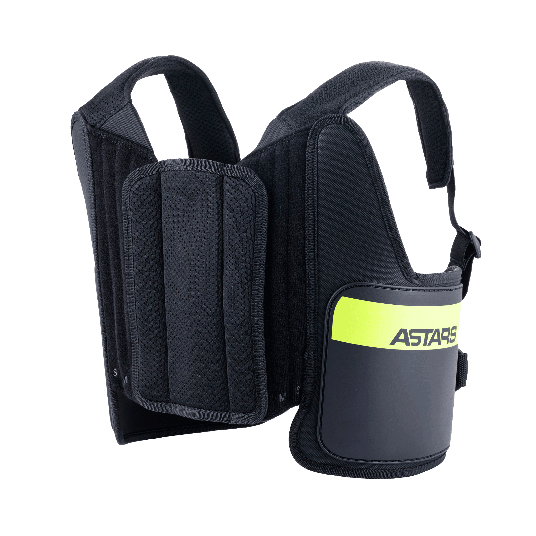 Alpinestars Youth Bionic Rib Support, ochraniacz żeber do kartingu, czarny i żółty fluorescencyjny, regulowane siatkowe paski na ramiona, wyściełane panele boczne z jaskrawożółtym fluorescencyjnym pasem i logo ASTARS, ergonomiczny design zapewniający ochronę w kartingu