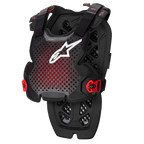 Alpinestars A-1 Pro Chest Protector, ochraniacz klatki piersiowej, antracytowo-czarny i czerwony, perforowana oddychająca konstrukcja z białym logo, regulowane paski z czerwonymi klamrami, sześciokątny wzór wentylacyjny, lekki pancerz ochronny do motocrossu i jazdy off-road