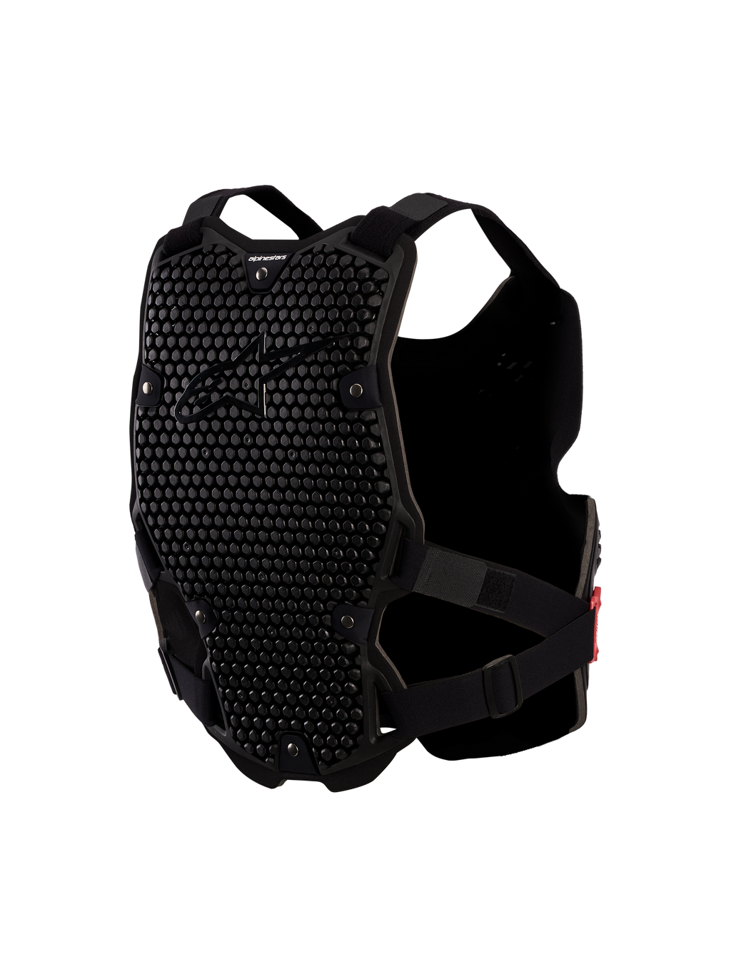 Alpinestars Bionic Action V2 Chest Protector, black motocross body armor with ventilated A-Morph honeycomb panels.