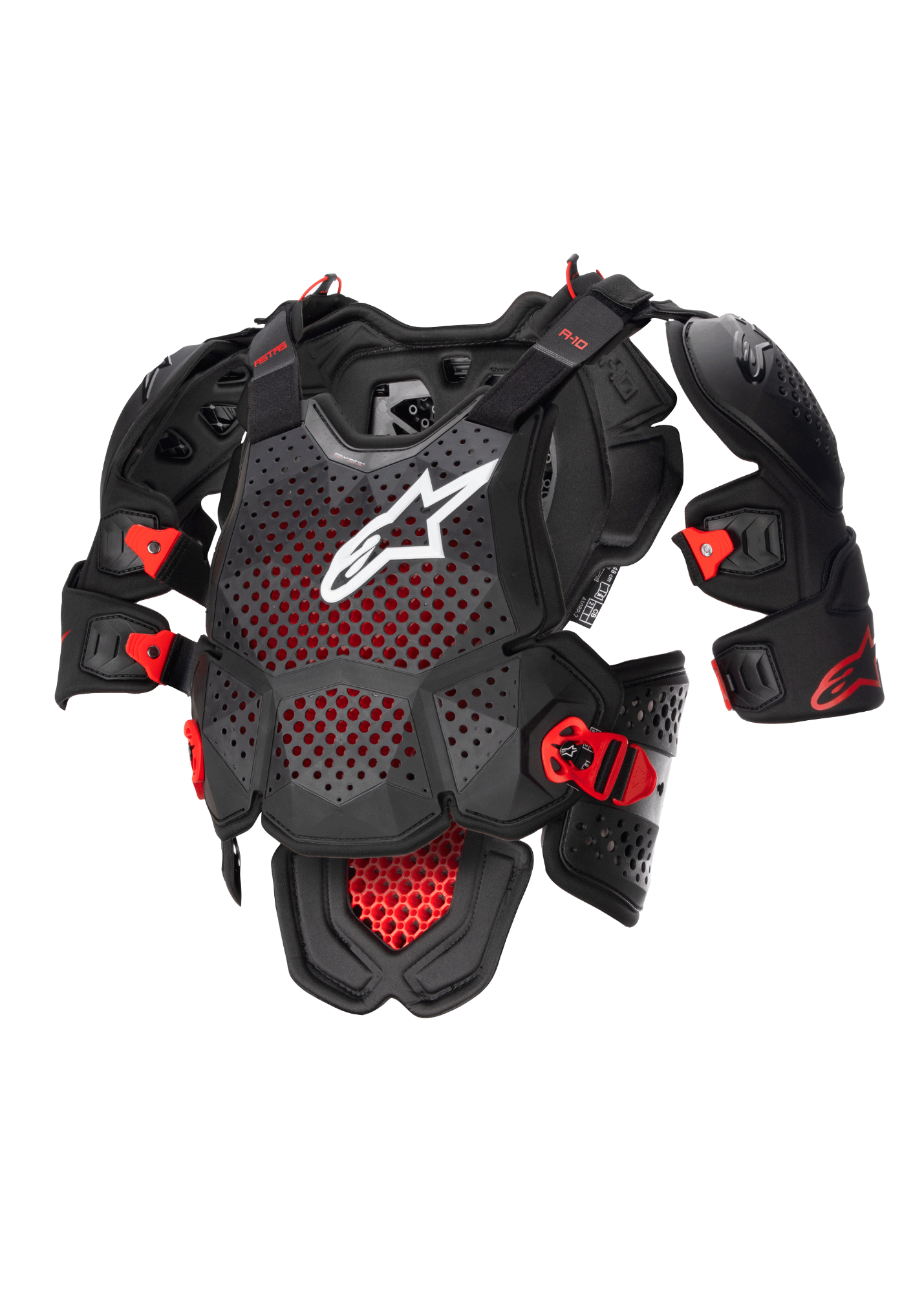 Alpinestars Pełny Ochraniacz Klatki Piersiowej A-10 V2, ochraniacz ciała motocross, czarny z czerwonymi akcentami i białym logo, certyfikowany CE poziom 2