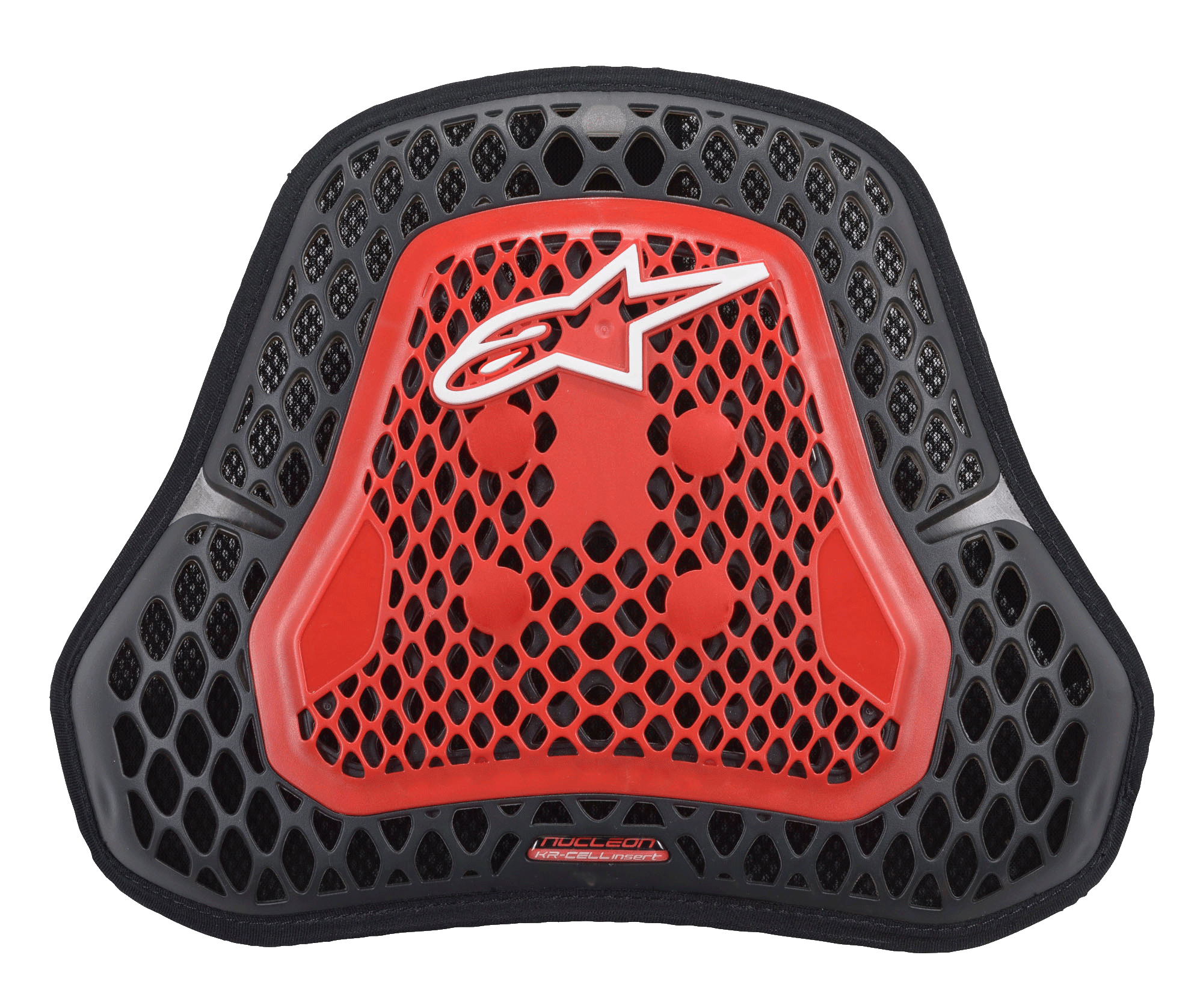 Alpinestars Nucleon KR Cell Cir Protector, motocyklowy ochraniacz klatki piersiowej, czerwony (Transparent Smoke Red) i czarny, komórkowa struktura CELL o wzorze plastra miodu, białe logo Alpinestars, lekka wentylowana ochrona ciała