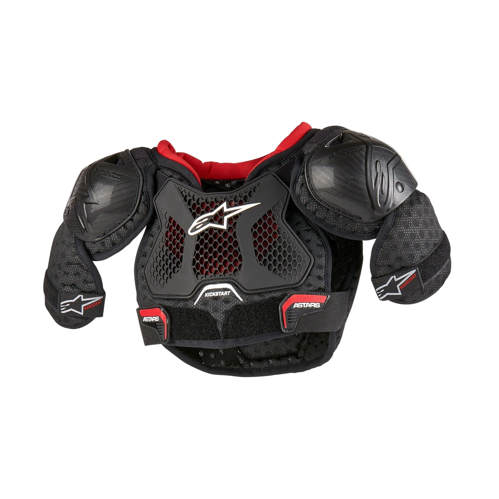 Alpinestars Bionic Action Kickstart, młodzieżowy ochraniacz klatki piersiowej, czarny i czerwony, ochrona TPR do motocrossu.