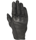 Alpinestars Mustang V2 Gloves, Black Leather Motorcycle Gloves, Perforated Design with Integrated Knuckle Protection, Accordion Stretch Panels on Fingers, Embossed Star Logo, Urban Short-Cuff Style