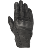 Alpinestars Mustang V2 Gloves, Black Leather Motorcycle Gloves, Perforated Design with Integrated Knuckle Protection, Accordion Stretch Panels on Fingers, Embossed Star Logo, Urban Short-Cuff Style