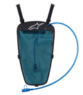 Alpinestars Hydration Pack, czarno-niebieski zestaw hydratacyjny, bukłak na wodę o pojemności 1,5 l w siatkowej kieszeni, niebieski wężyk z ustnikiem, białe logo Astar, regulowane paski do integracji z kurtką, zaprojektowany do jazdy off-road i adventure