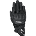 Alpinestars SP-5 Gloves, motocyklowe rękawice wyścigowe, czarne, perforowana skóra ze zintegrowaną polimerową ochroną kłykci, wyściełane palce, białe logo Alpinestars na mankiecie, krótki mankiet, sportowy design