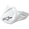 Alpinestars Supertech M10/M8 Visor, daszek do kasku motocyklowego, biały błyszczący z czarnym logo gwiazdy, kanciasty design z wycięciami wentylacyjnymi, aerodynamiczna konstrukcja