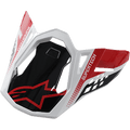 Alpinestars S-M8 Helmet Visor Triple, akcesorium do kasku motocrossowego, czarny, czerwony i biały, branding SUPERTECH i czerwone logo Alpinestars, kanciasty design geometryczny, błyszczące wykończenie, zamienny daszek do kasku terenowego Supertech M8