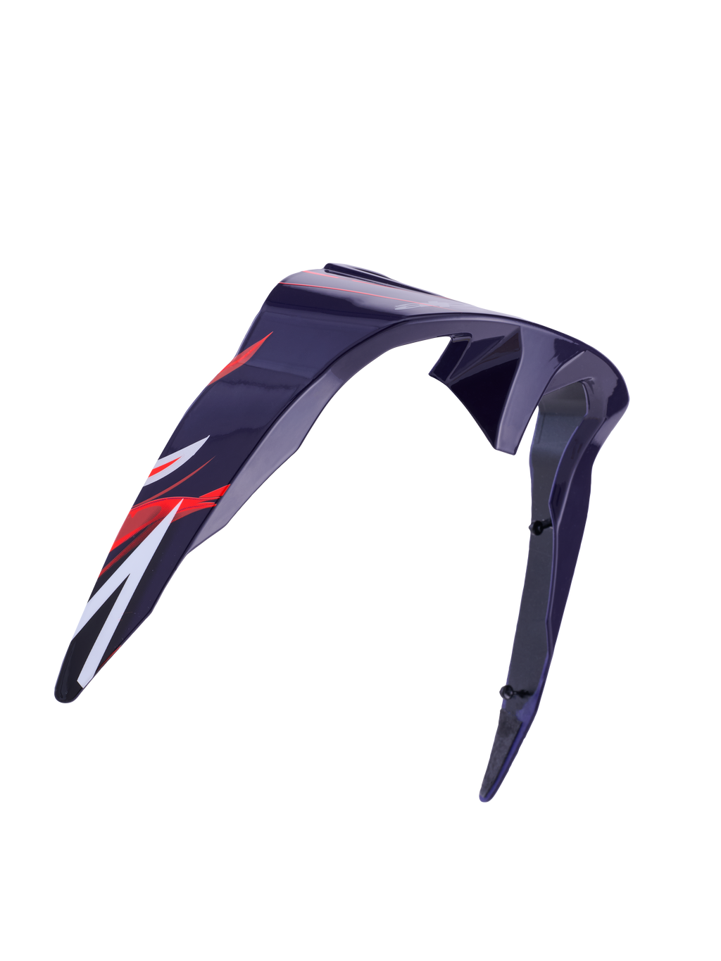 Alpinestars Supertech R10 Flyte Standard Spoiler, akcesorium do kasku, fioletowo-czerwony z połyskiem, aerodynamiczny zakrzywiony design z czerwono-białymi grafikami, błyszczące wykończenie, oficjalna część zamienna