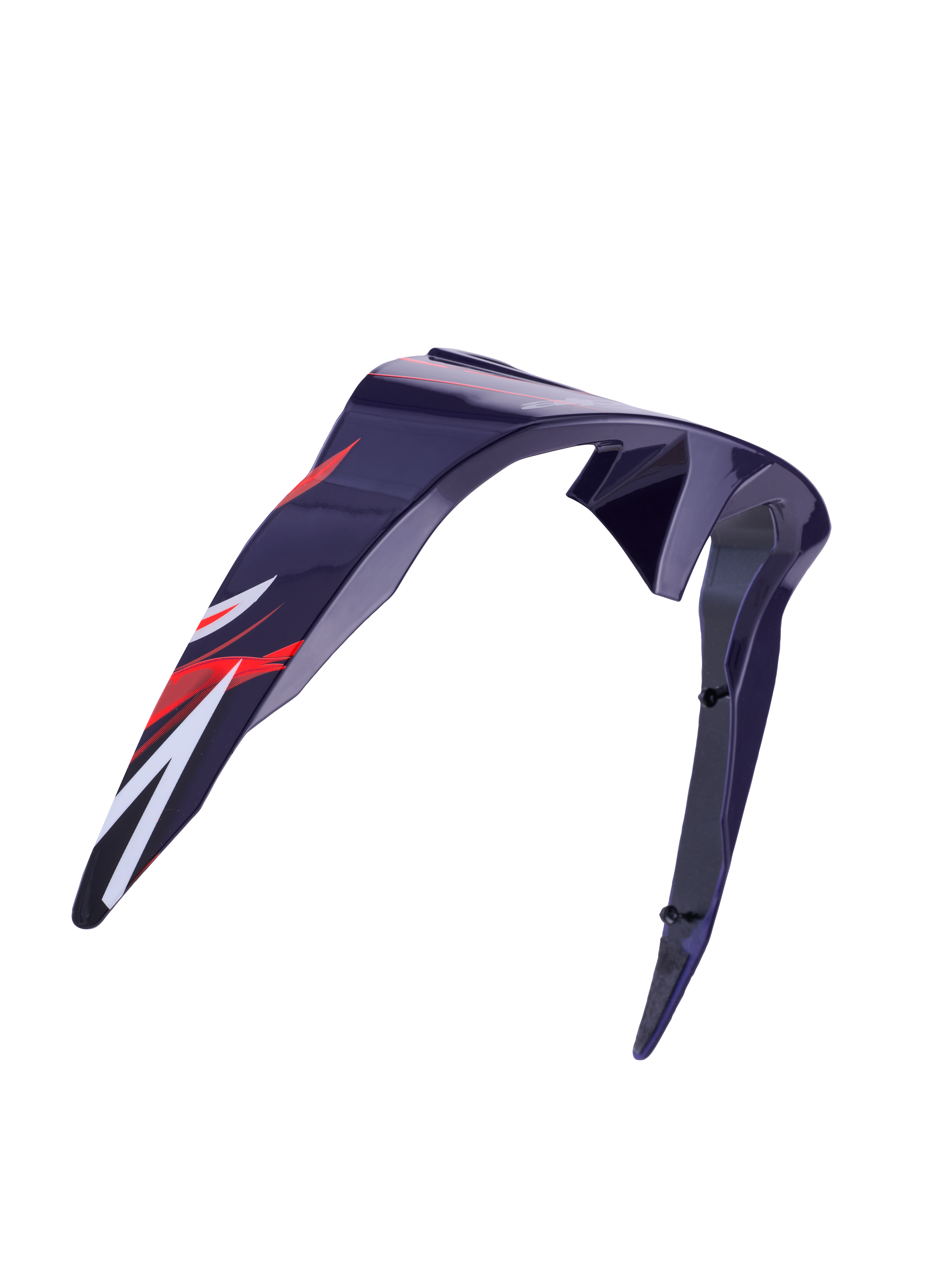 Alpinestars Supertech R10 Flyte Standard Spoiler, akcesorium do kasku, fioletowo-czerwony z połyskiem, aerodynamiczny zakrzywiony design z czerwono-białymi grafikami, błyszczące wykończenie, oficjalna część zamienna