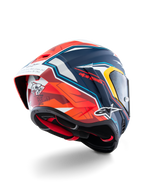 Alpinestars Kask Supertech R10 Acosta Edycja Limitowana, kask motocyklowy wyścigowy, niebieski, czerwony i biały, certyfikaty ECE i DOT, konstrukcja z włókna węglowego, widok z tyłu z grafiką