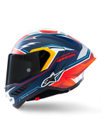 Alpinestars Supertech R10 Acosta Edycja Limitowana, kask motocyklowy wyścigowy, niebieski, czerwony i biały, konstrukcja z włókna węglowego, z certyfikatem ECE 22.06 i FIM