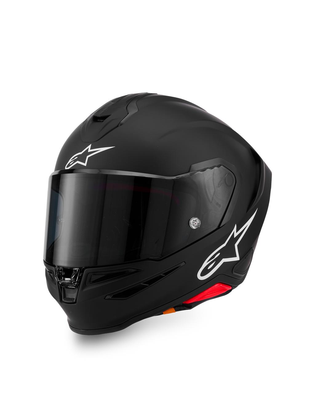 Alpinestars S-R7 Solid Helmet, kask motocyklowy integralny, czarny mat z białymi logo A-star na czole i z boku, ciemna przyciemniana szyba, aerodynamiczna konstrukcja skorupy do jazdy wyścigowej i sportowej