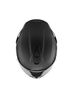 Kask Alpinestars S-R7 Solid, kask wyścigowy integralny, czarny mat, widok z góry ukazujący aerodynamiczną konstrukcję skorupy, zintegrowane otwory wentylacyjne i subtelne logo Alpinestars