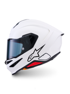 Kask Alpinestars S-R7 Solid, kask motocyklowy integralny, biały połysk, smukła aerodynamiczna skorupa ze zintegrowanym tylnym spojlerem, przezroczysty wizjer i liczne otwory wentylacyjne, wysokowydajny sportowy i wyścigowy sprzęt ochronny