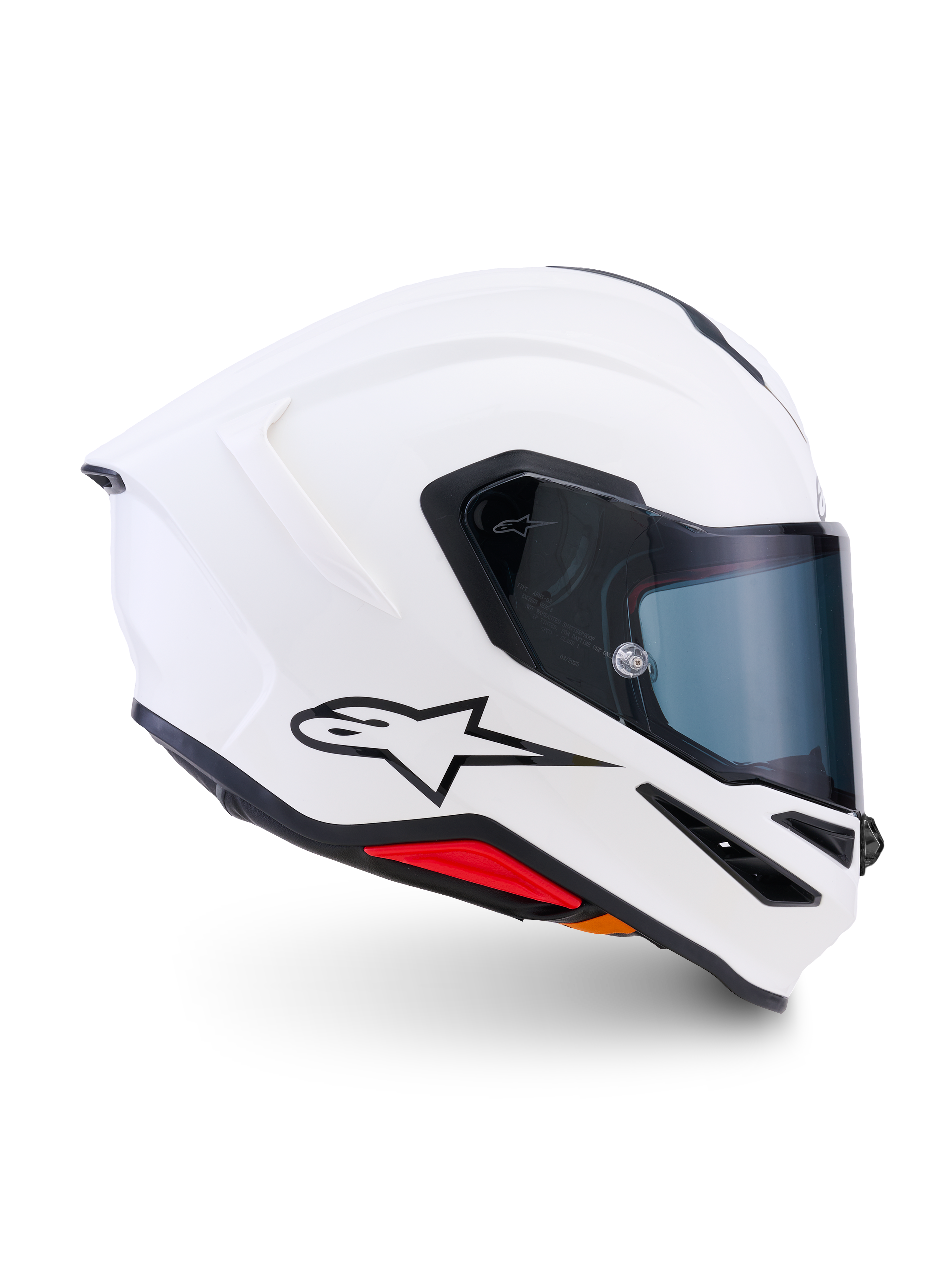 Kask Alpinestars S-R7 Solid, motocyklowy kask integralny, biały połysk, aerodynamiczna skorupa ze zintegrowanym tylnym spojlerem i przezroczystym wizjerem, lekka konstrukcja z kompozytu węglowego