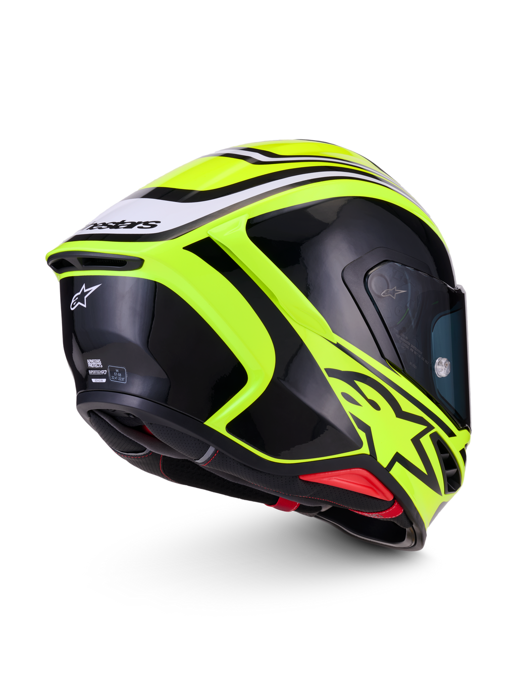 Alpinestars S-R7 Zeal Kask ECE06, pełny kask motocyklowy wyścigowy, żółty fluo, czarny i biały, konstrukcja z kompozytu węglowego z aerodynamicznym spoilerem