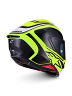 Alpinestars S-R7 Zeal Kask ECE06, pełny kask motocyklowy wyścigowy, żółty fluo, czarny i biały, konstrukcja z kompozytu węglowego z aerodynamicznym spoilerem