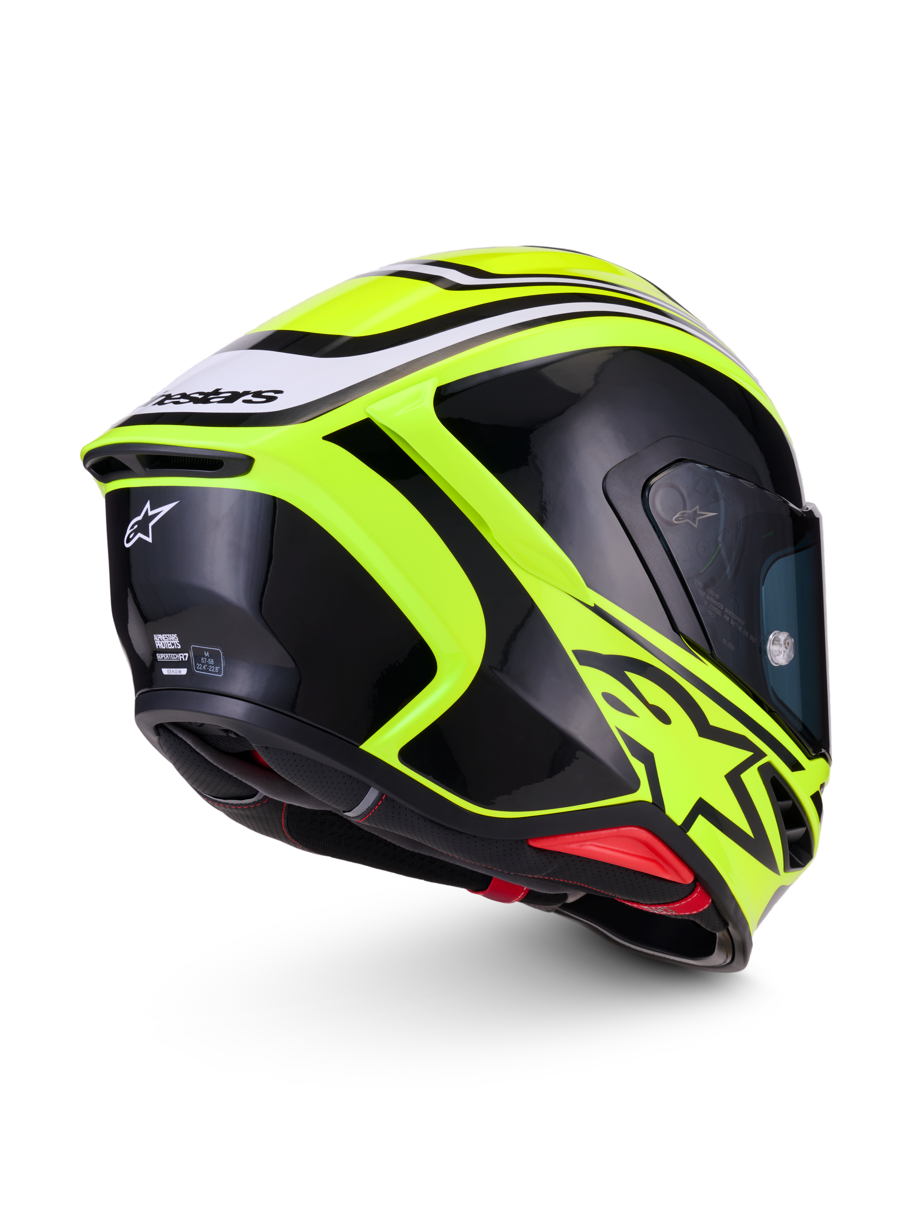 Alpinestars S-R7 Zeal Kask ECE06, pełny kask motocyklowy wyścigowy, żółty fluo, czarny i biały, konstrukcja z kompozytu węglowego z aerodynamicznym spoilerem