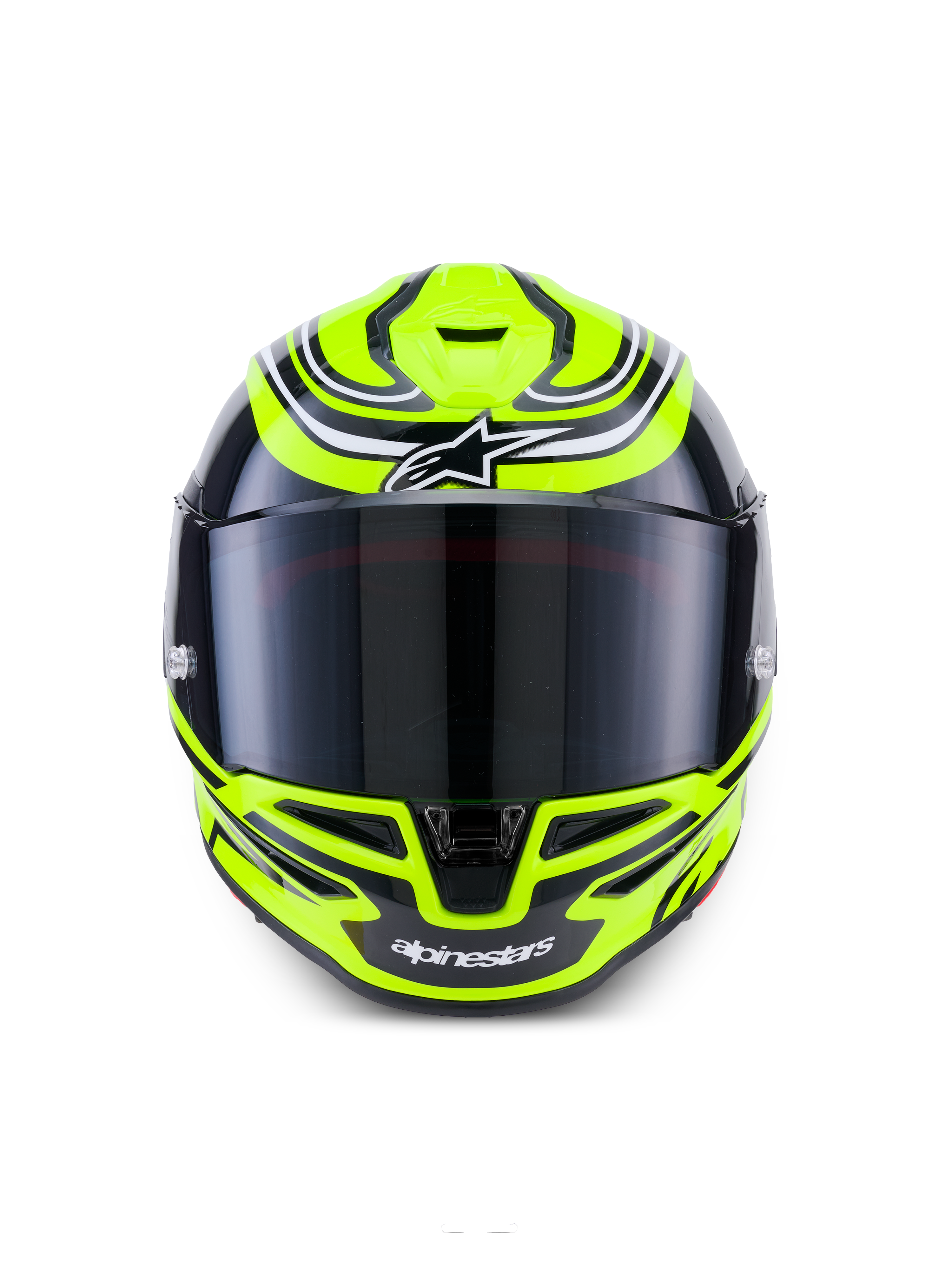 Alpinestars S-R7 Zeal Helmet ECE 22.06, kask motocyklowy integralny szosowy, w kolorach żółty fluor, czarny i biały z błyszczącym wykończeniem, konstrukcja karbonowa i aerodynamiczny wizjer