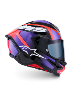Alpinestars S-R7 Lumen Helmet ECE 22.06, full face motorcycle racing helmet, Black, Purple, Red, and White, carbon construction, ECE certified